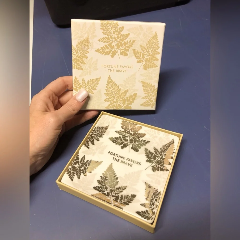 Fringe Decorative Tray-Fortune Favors The Brave with leaves with original box